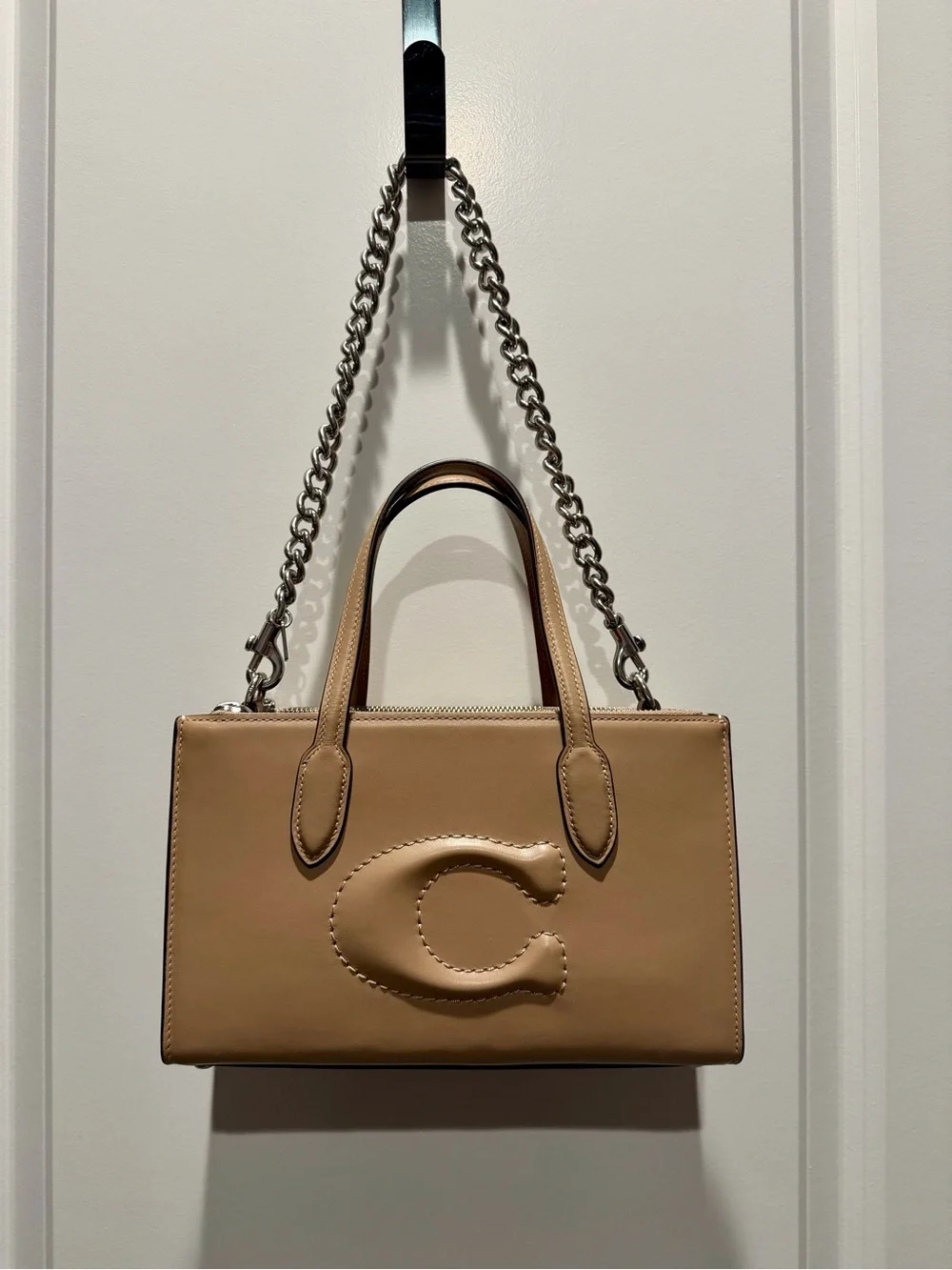Coach Beige Leather Satchel with Raised 'C' Logo